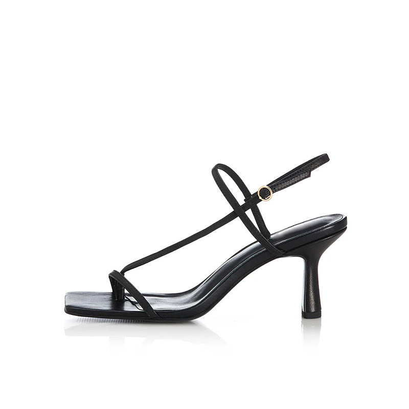 Mid Heel Thong Strappy Sandals Square Toe Height Increasing Leather Party Cushioning Fashion Trend Summer