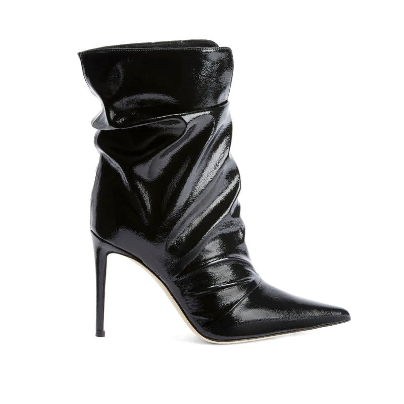 Sexy Booties Manufacturer Upper Wrinkles Party Midi Boots Stiletto Heel Pointed Toe Boots Custom Sexy Party Midi Boots