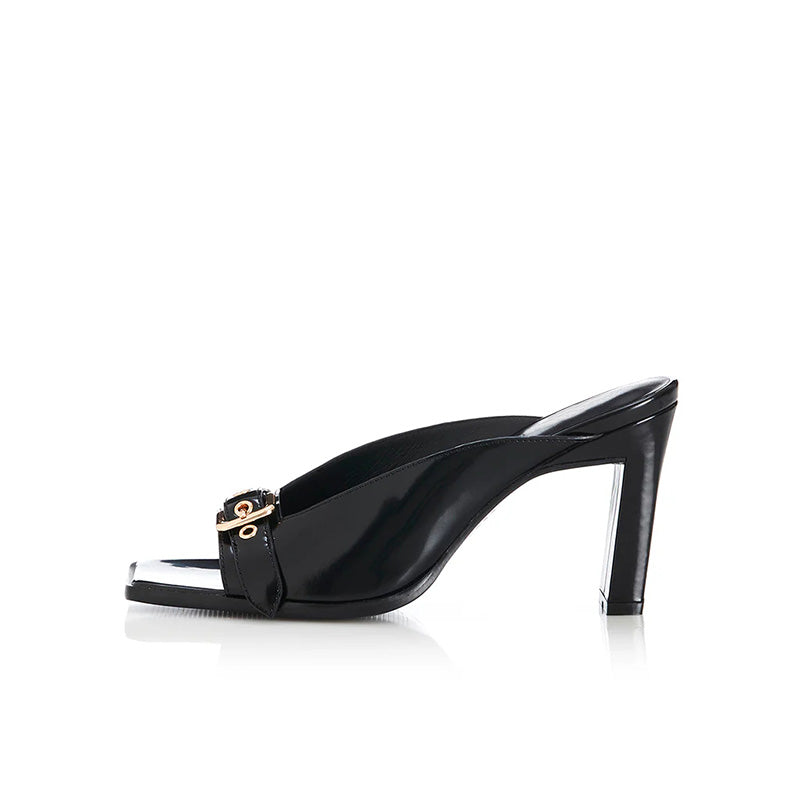 European American Style Heeled Sandals with Open Toe New Summer Classic Mental Buckle Straps Thick Heel Casual Slipper Sandals