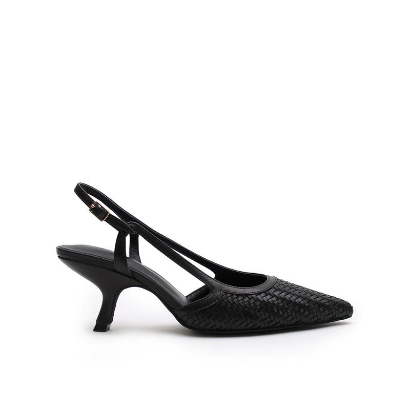 Women's Black Woven High Heel Sandals Summer Lace Mesh Exposed Heel Comfortable Pointed Toe Height Increasing Woven Pumps