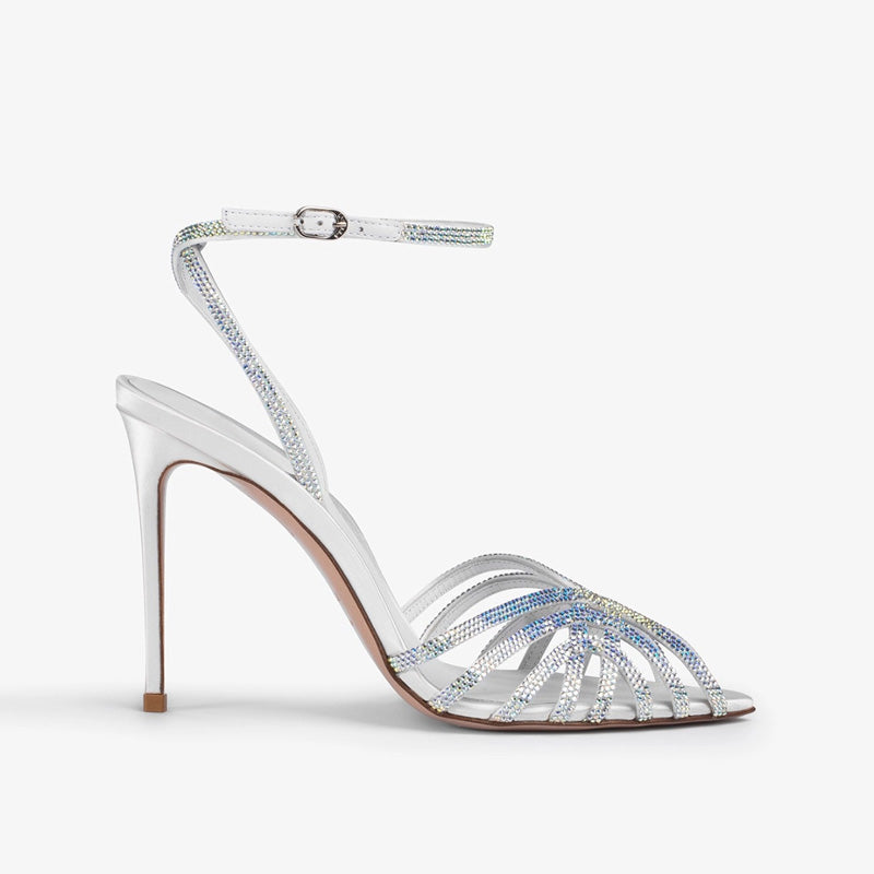 2025 Women High Heels Ankle Strap Party Shoes Durable Closed Toe Hollow Lady Satin Wedding Heeled Sandals With Crystals