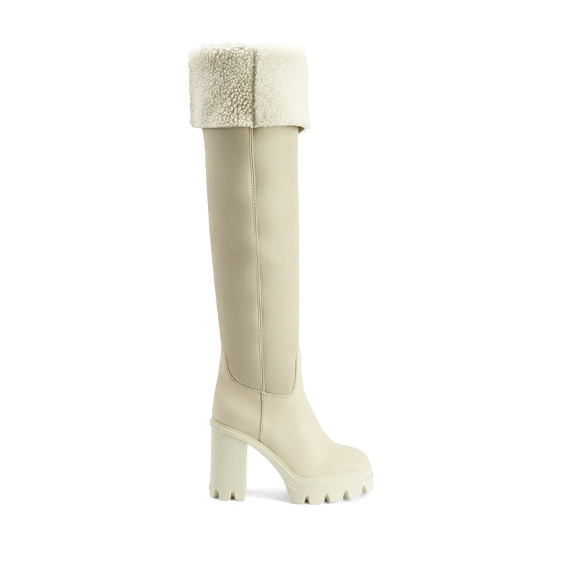 Winter Knee High Boots with Waterproof Platform Rubber Sole Chunky Heel and Snowy Fur Lining Manufacturer Made