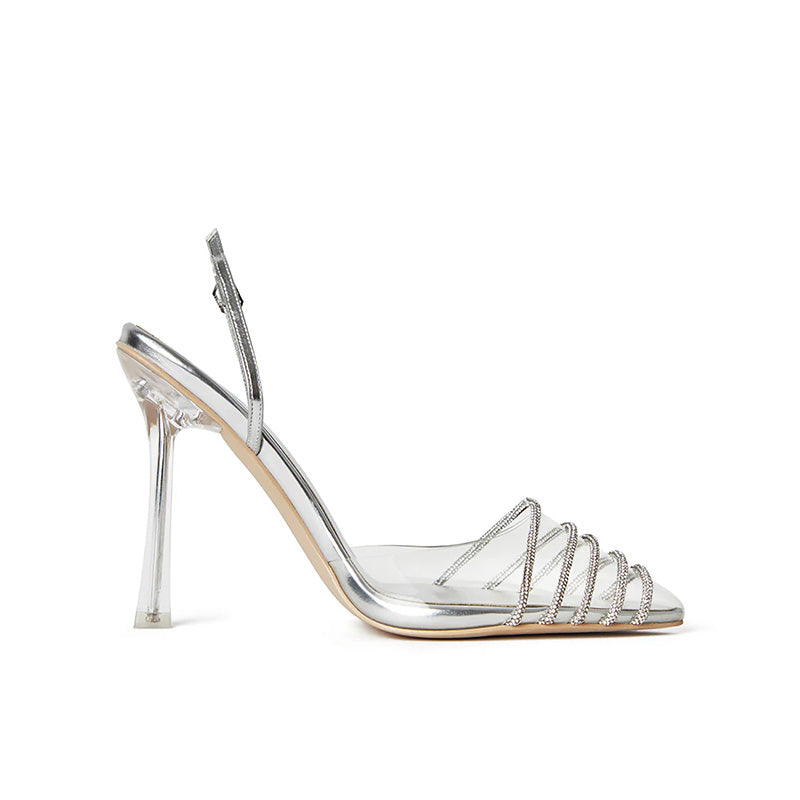 Women Coquette Crystal Clear PVC Slingback Heels Pumps Sexy Party Dress Pumps Transparent Pencil Heel Luxury Sandals