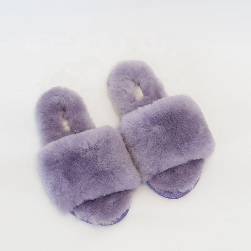 Women's High-End Open Toe Fur Slippers Colorful Indoor Outdoor Winter Wear with Warm Soft Sheepskin Insole Rubber/EVA Material