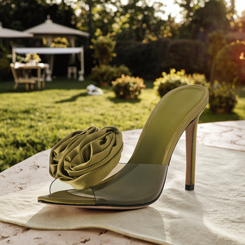 PVC Transparent Floral Slingback Heels Open Toe Stiletto Heel Sandals Breathable Insole Spring Autumn-Barefoot Friendly