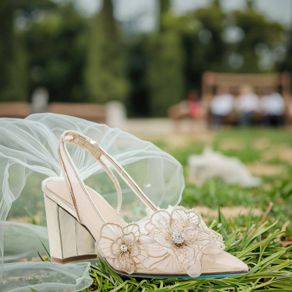 Beige Floral Trendy Woman Mesh High Heels Sandals Comfortable Block Strap PU Insole Height Increasing Breathable Summer