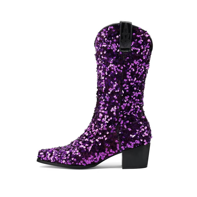 2025 High Heel Midcalf Red Sequin Boots Sexy Party Wear for Ladies OEM ODM Steel Toe for Winter and Summer