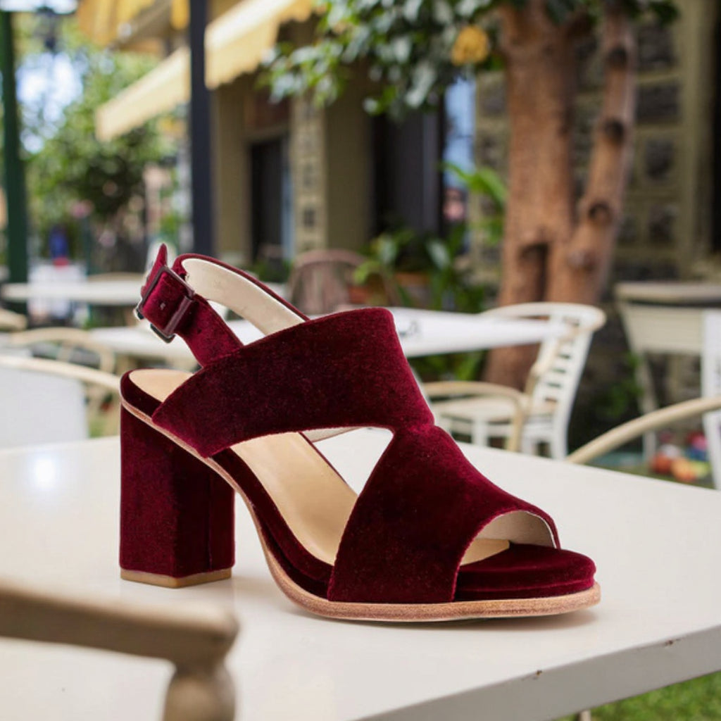 Open Toe Velvet Slides Winter Chunky Heel Sandals with Soft Leather Outdoor Walking Comfortable Block Heel Sexy Style