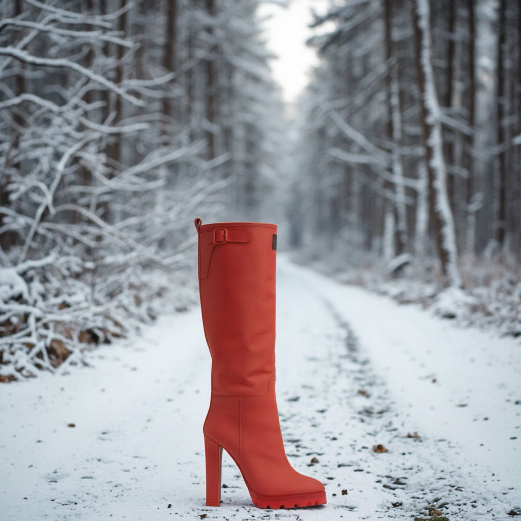 Printed Women's Knee-High Gumboot Fashionable Rubber Rain Boot with PVC & Steel Insole Ladies Wellington for Winter