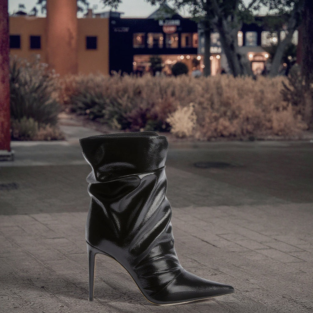 Sexy Booties Manufacturer Upper Wrinkles Party Midi Boots Stiletto Heel Pointed Toe Boots Custom Sexy Party Midi Boots
