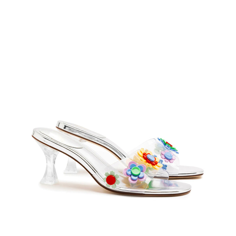 Clear Heel Open Toe Sandals for Girls Transparent Crystal Summer Beach Shoes Cute Flower Decoration Anti-Slip Feature
