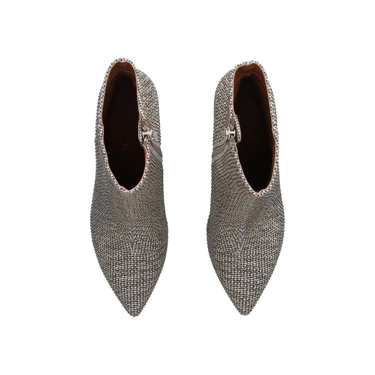Shining Pearl Rhinestone Women's High Heel Ankle Boots Zip Closure Fashionable Lace Design New Type PU Insole Summer Style