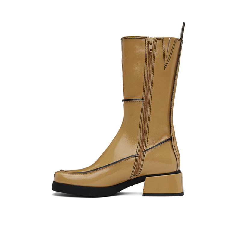 2025 Designer Low Heel Knee High Boots Fashionable Stitching Upper Square Toe Block Heel Knee High Boots For Women