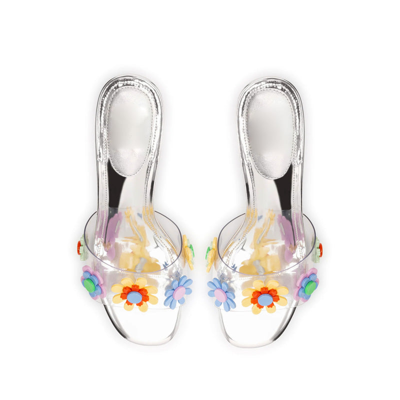 Clear Heel Open Toe Sandals for Girls Transparent Crystal Summer Beach Shoes Cute Flower Decoration Anti-Slip Feature