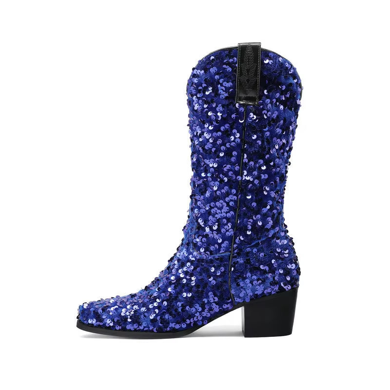 2025 High Heel Midcalf Red Sequin Boots Sexy Party Wear for Ladies OEM ODM Steel Toe for Winter and Summer