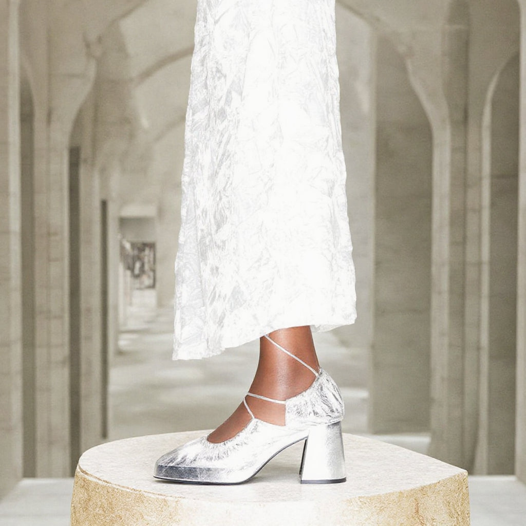 Designer Pumps Manufacturer Designer Thick Heel Platform Heels Pumps Custom Square Toe Silver Chunky Heel Designer Pumps