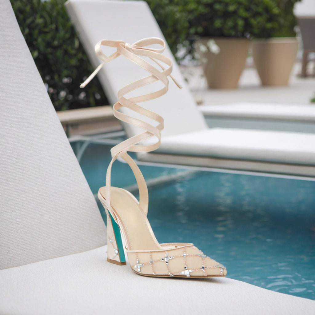 Female Silk and Satin Cross Band Lace up High Heels Shoes Mesh Lining Summer Party Stiletto Lace up Sandals