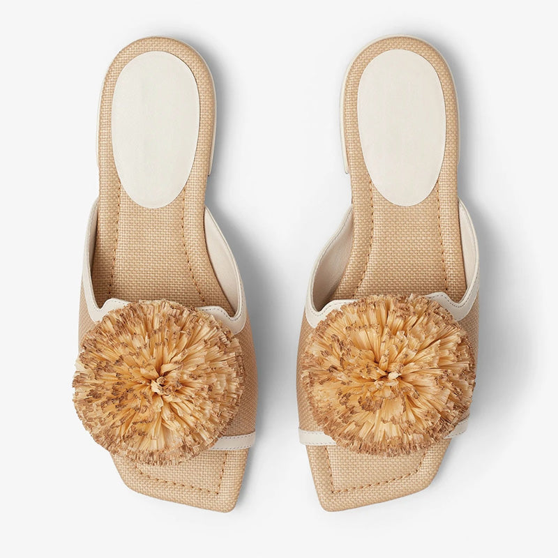 Country Style Woven Flat Sandals Open Toe Artificial Flowers Design Casual Woven Flat Sandals for Ladies and Women