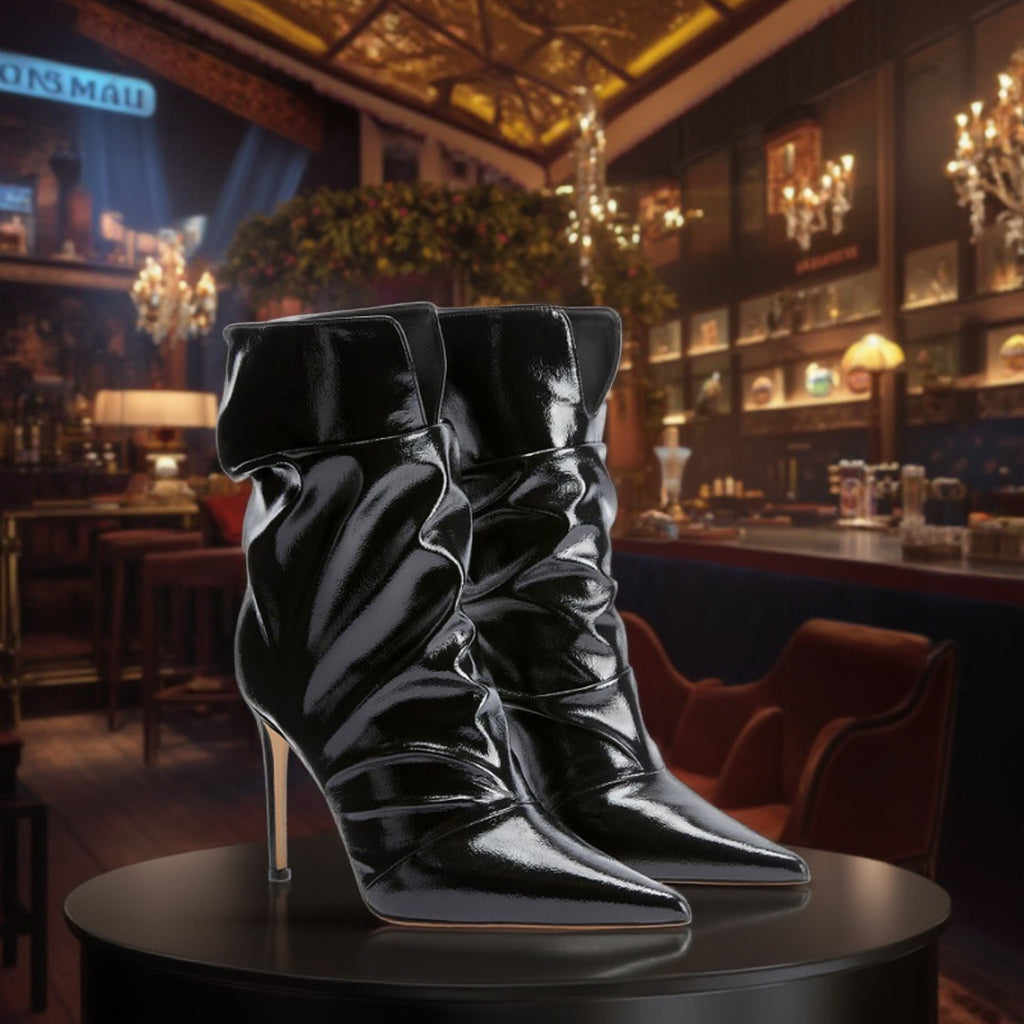 Sexy Booties Manufacturer Upper Wrinkles Party Midi Boots Stiletto Heel Pointed Toe Boots Custom Sexy Party Midi Boots