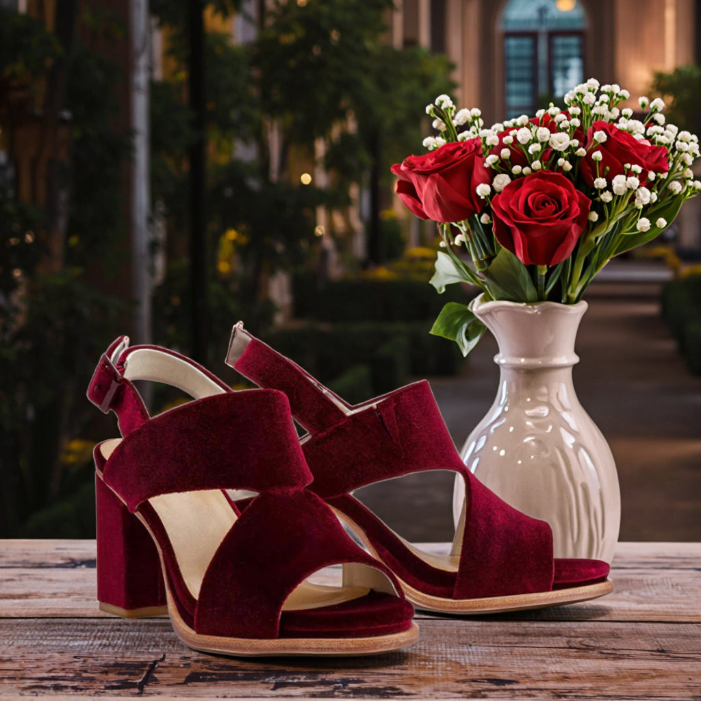 Open Toe Velvet Slides Winter Chunky Heel Sandals with Soft Leather Outdoor Walking Comfortable Block Heel Sexy Style