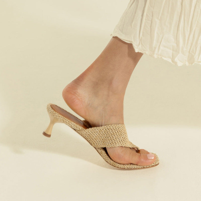 Fashion Summer Low Woven Heel Flip Flop Slipper Sandals Woven Beach Sandals for Outdoor Walking