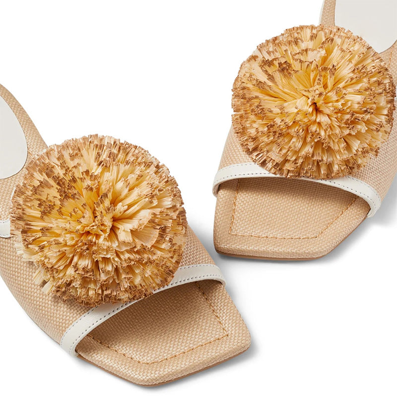 Country Style Woven Flat Sandals Open Toe Artificial Flowers Design Casual Woven Flat Sandals for Ladies and Women
