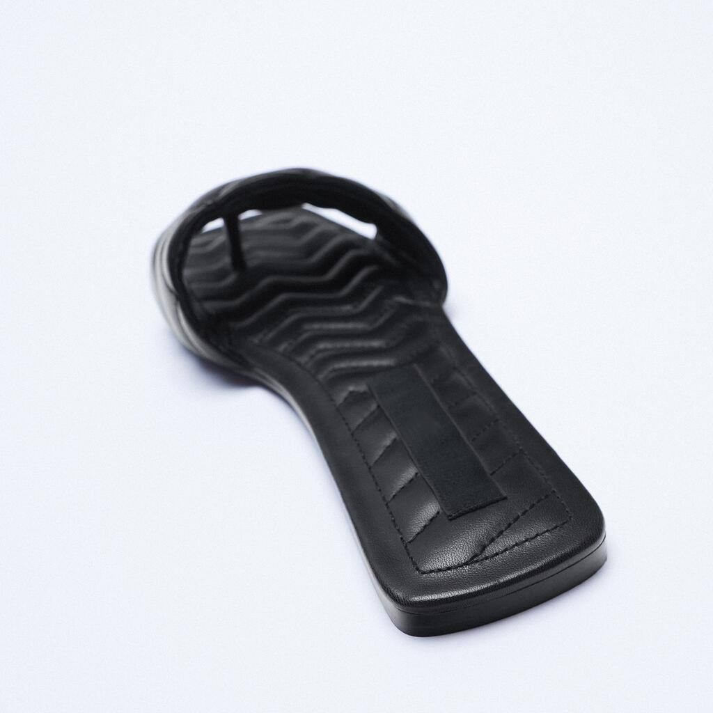 Summer European American Open Toe Woven Flat Shoes for Women Black Leather Lined Beach Slippers Sandals-Wholesale