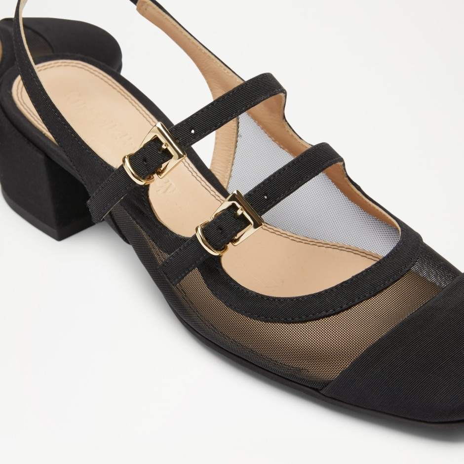 Elegant Mesh Upper Dress Block Heel Shoes for Ladies Autumn Season Ankle Strap Slingbacks Button Closure Wedding Party
