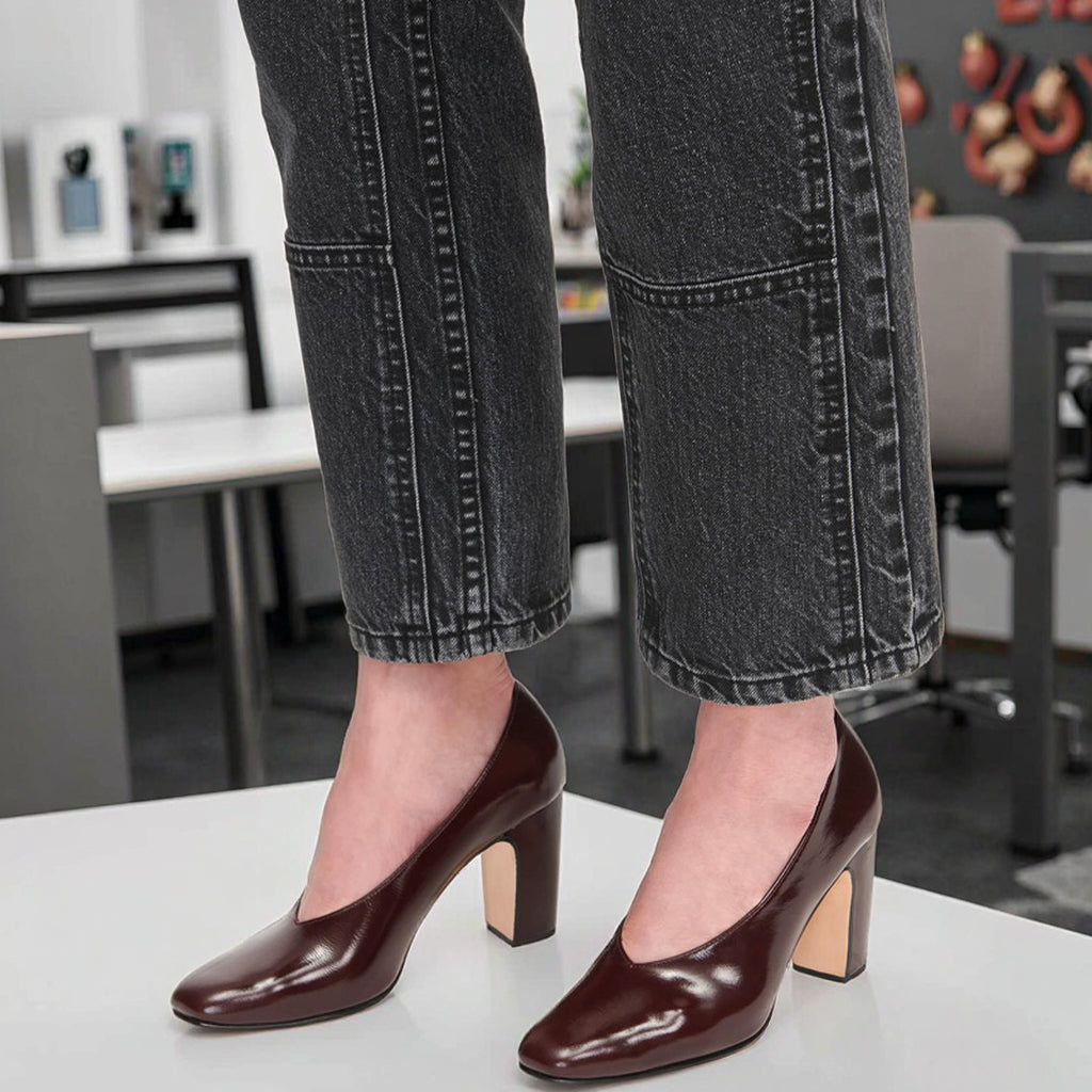 Mature Women Vintage Genuine Leather High Heel Shoes Ankle Work Pumps Thin Light Comfortable Daily Office Use Winter