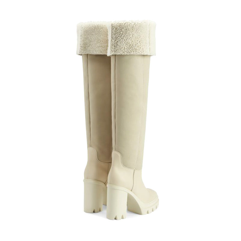 Winter Knee High Boots with Waterproof Platform Rubber Sole Chunky Heel and Snowy Fur Lining Manufacturer Made