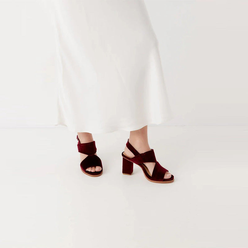 Open Toe Velvet Slides Winter Chunky Heel Sandals with Soft Leather Outdoor Walking Comfortable Block Heel Sexy Style