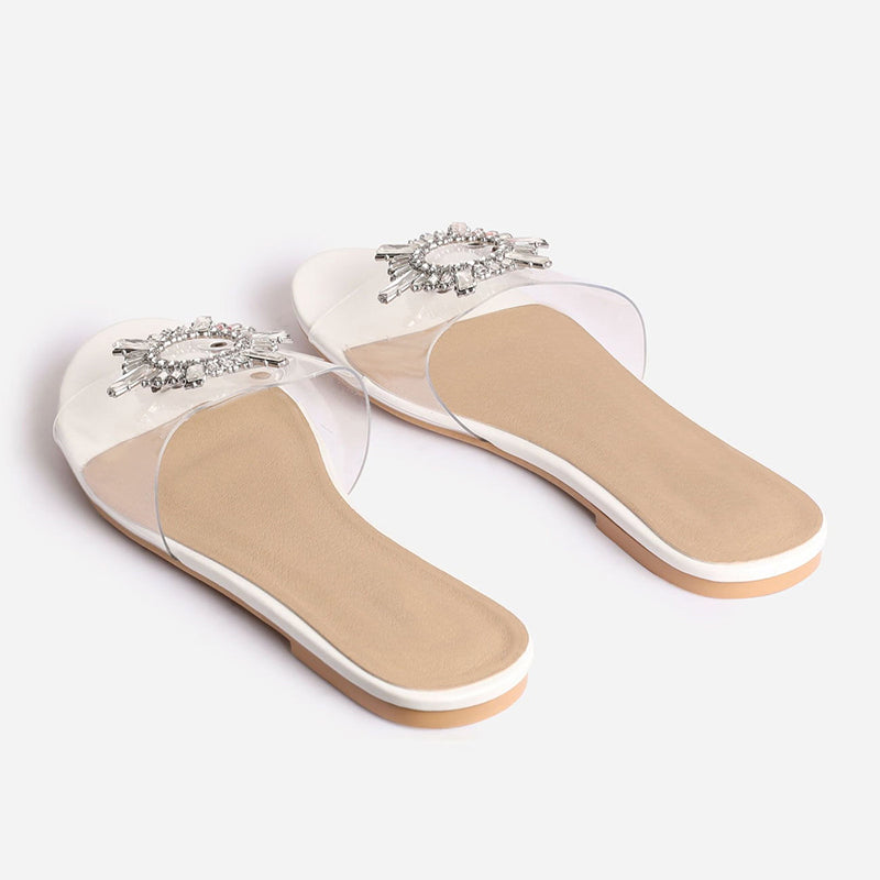 Women Open Toe Transparent Clear PVC Casual Flat Slide Crystal Slippers Women Shoe Manufacturer Custom Flat Sandals