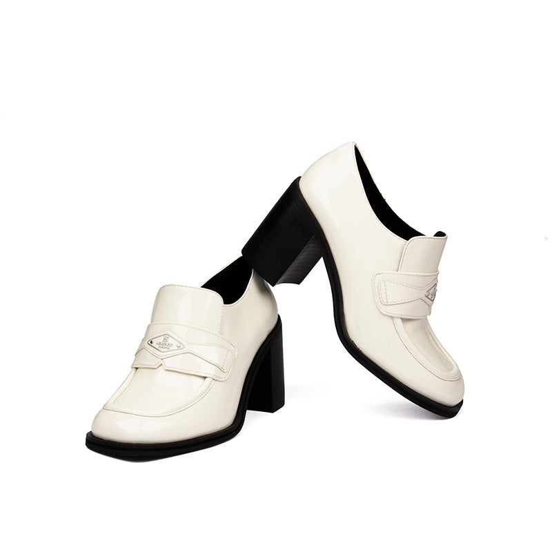 Fashion Girl's Patent Leather Single Color Heels Pumps Girl's Casual Outdoor Rubber Sole Square Heel Mules Heels