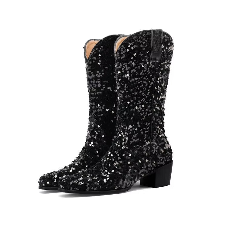 2025 High Heel Midcalf Red Sequin Boots Sexy Party Wear for Ladies OEM ODM Steel Toe for Winter and Summer