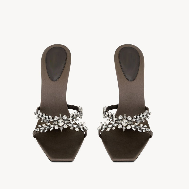 Women's Elegant Open Toe Summer Dancing Sandals Custom Logo Diamond Strap PU Thin Heel Outdoor Anti-Slip Ankle Strap Spring