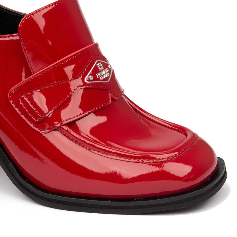 Shiny Red Leather Chunky Heel Square Toe Pumps 2025 Fashion Slip on Square Heel Mary Jane Pumps Women Ankle Boots