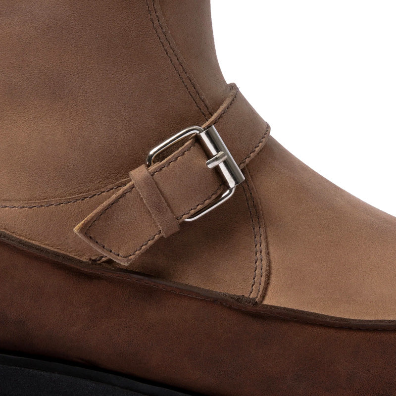 Women's Elegant Midi Winter Warm Boots Suede Leather Flock with Belt Buckle Zipper Round Toe Western Style Flat Design
