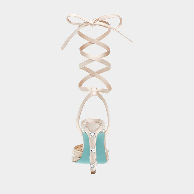 Female Silk and Satin Cross Band Lace up High Heels Shoes Mesh Lining Summer Party Stiletto Lace up Sandals