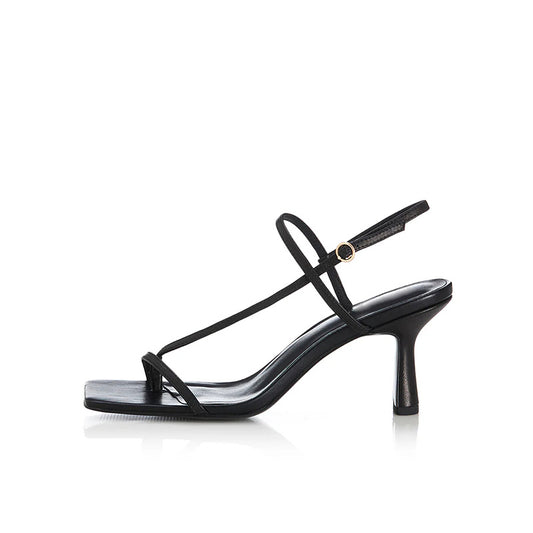 Mid Heel Thong Strappy Sandals Square Toe Height Increasing Leather Party Cushioning Fashion Trend Summer