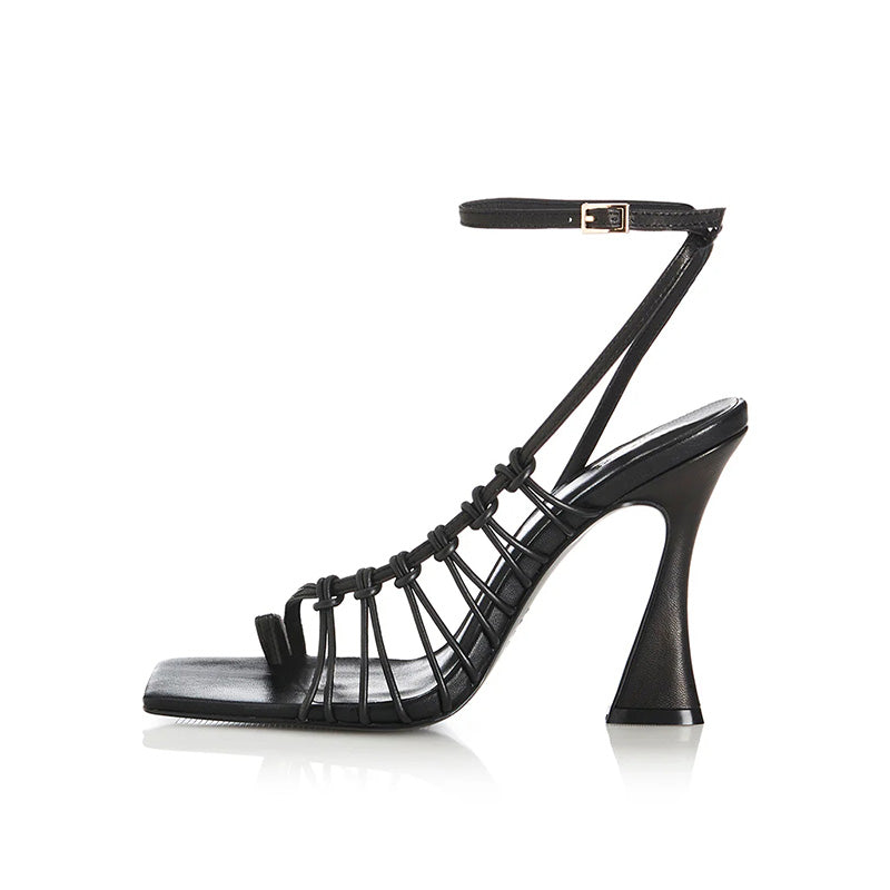 2025 Women's Casual High Heel Rope Sandals Open Toe Lace Upper Rubber Insole Pointed Toe Style Platform Summer Shoes Wholesale