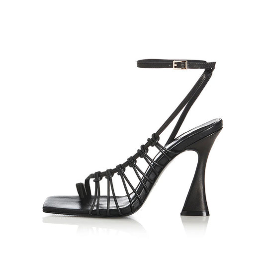 2025 Women's Casual High Heel Rope Sandals Open Toe Lace Upper Rubber Insole Pointed Toe Style Platform Summer Shoes Wholesale