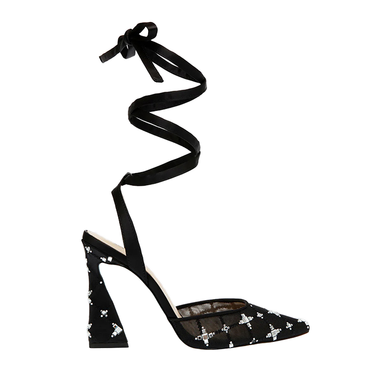 Female Silk and Satin Cross Band Lace up High Heels Shoes Mesh Lining Summer Party Stiletto Lace up Sandals