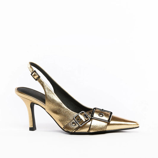 Hot Girl Sexy Heels Pumps Gold Patent Leather Slingback Shoes Dress Shoes Wedding Winter Korean Genuine Leather Rubber PU