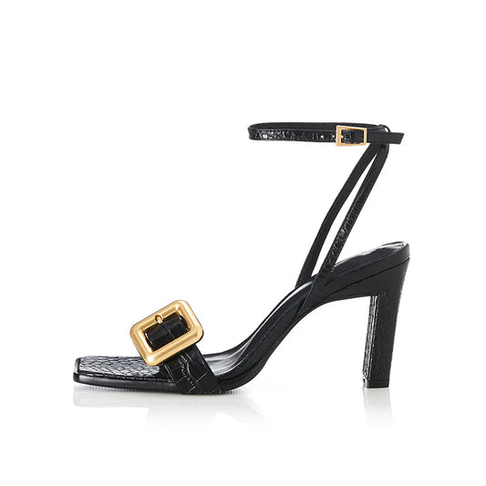 Hardware logo Women Lace Sandals Elegant Open Toe Evergreen Block Chunky Heel-High Heels Party Evening Summer Spring