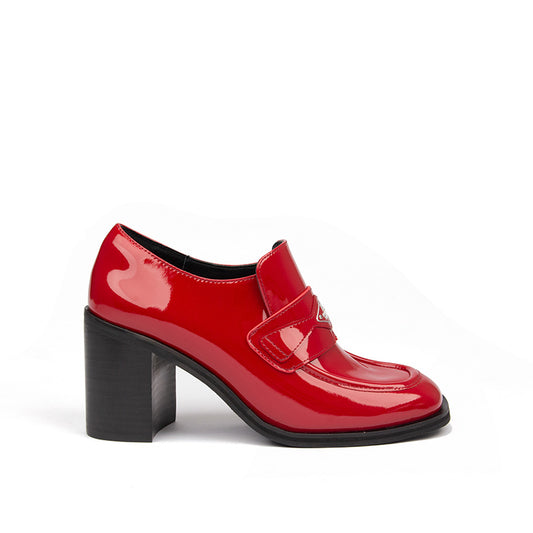 Shiny Red Leather Chunky Heel Square Toe Pumps 2025 Fashion Slip on Square Heel Mary Jane Pumps Women Ankle Boots