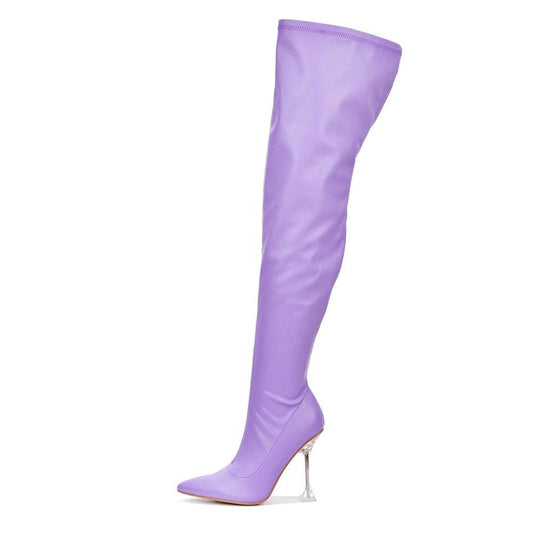 Beautiful Color Classic Over the Knee Boots Purple Shoes Thigh High Heel Boots Pointed Toe Clear Heel Women Shoes Plus Size