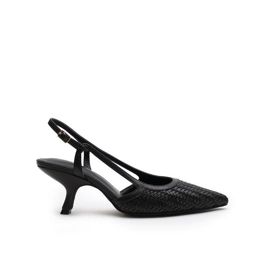 Women's Black Woven High Heel Sandals Summer Lace Mesh Exposed Heel Comfortable Pointed Toe Height Increasing Woven Pumps