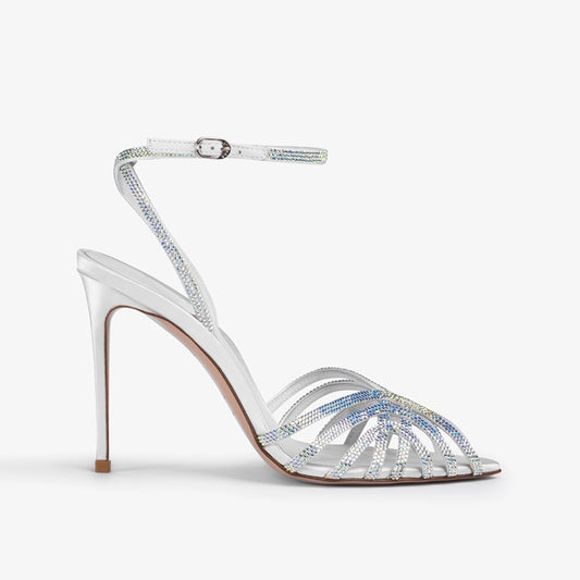 2025 Women High Heels Ankle Strap Party Shoes Durable Closed Toe Hollow Lady Satin Wedding Heeled Sandals With Crystals