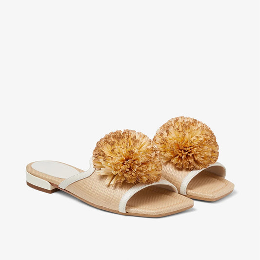 Country Style Woven Flat Sandals Open Toe Artificial Flowers Design Casual Woven Flat Sandals for Ladies and Women
