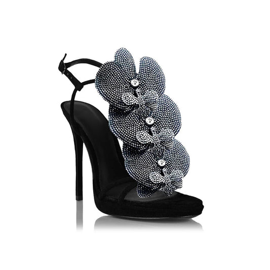 Summer Women Sexy Catwalk Super High Heel Sandals Flower Lace Strap High Heels with Breathable Feature